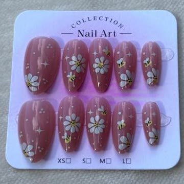 Dusty rose nails with hand painted white daisies